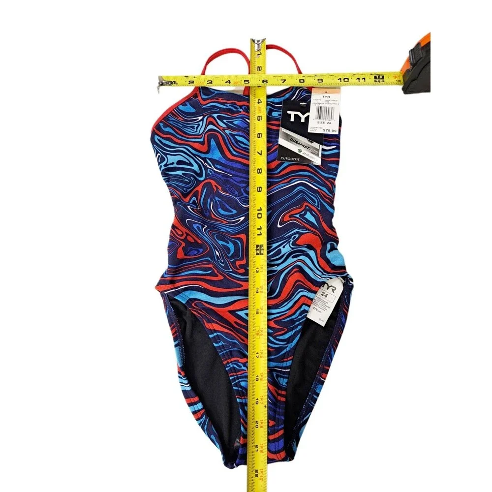 TYR Heatwave Cutoutfit One-pc Swimsuit Blue Red THW7A Size 24 | Girls 7/8 $80